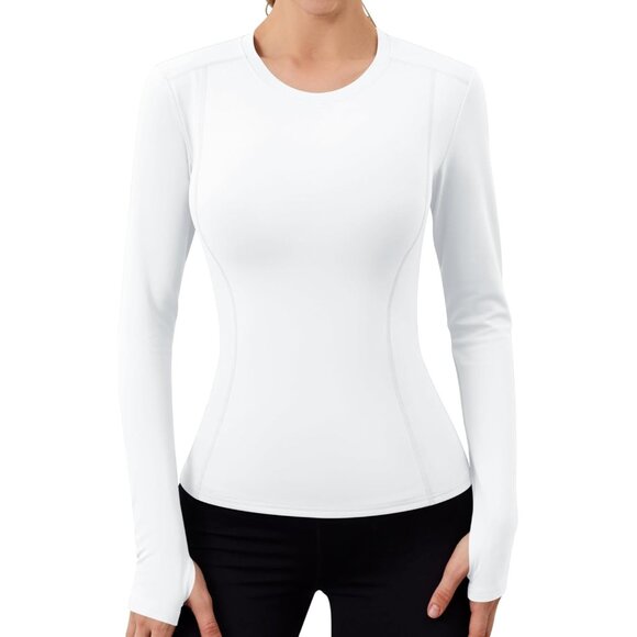 Women's Thermal Fleece Workout Top Long Sleeve Yoga Gym Compression - Picture 5 of 5
